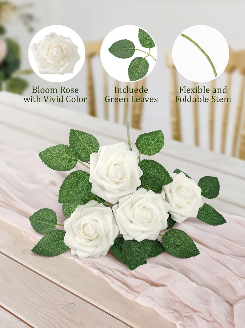 MACTING White Artificial Flower Roses 30PCS Fake Flowers with Stem Real Touch Foam Roses for DIY Wedding Bouquet Arrangements Table Centerpieces Party Bridal Shower Home Spring Valentines Day Decor - Image 4
